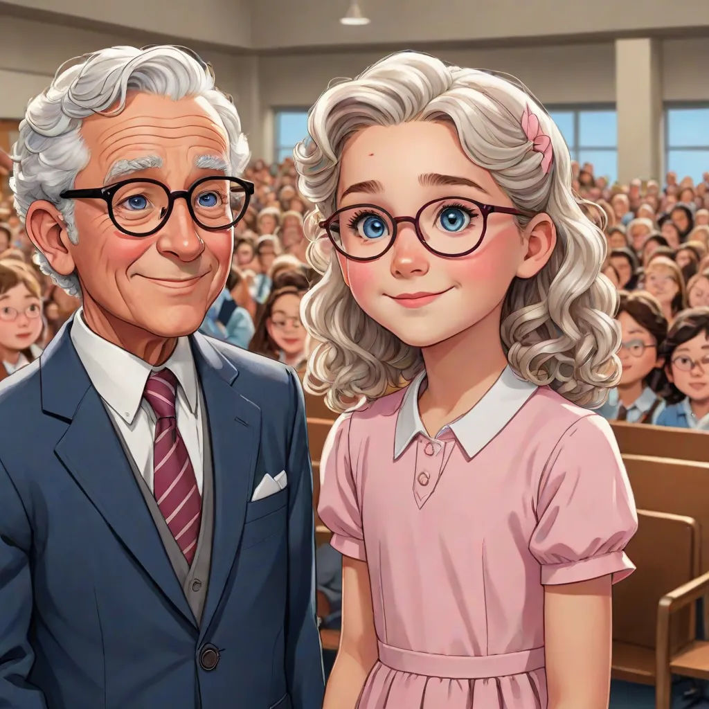 a cartoon of a man and a girl standing in front of a crowd of people in a church with a man in a suit and tie, Charles Schulz, american scene painting, a detailed painting, official art