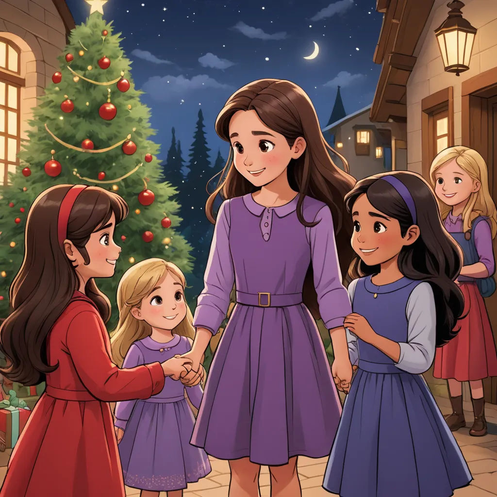 a family standing in front of a christmas tree with a lit tree in the background and a lit christmas tree in the foreground, lyco art, a storybook illustration, disney, official art