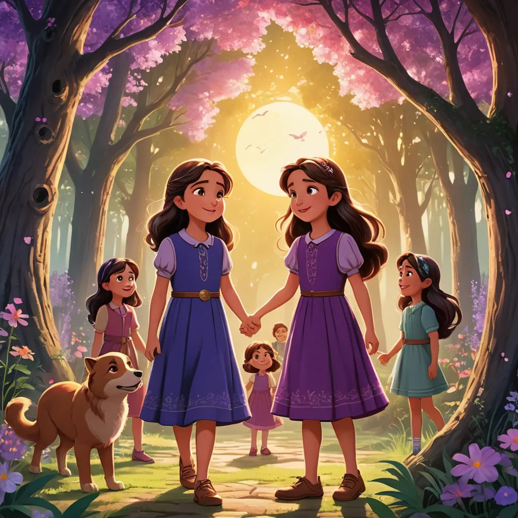 a group of children holding hands in a forest with a dog and a dog on the ground in front of them, sots art, a storybook illustration, Brothers Hildebrandt, official art