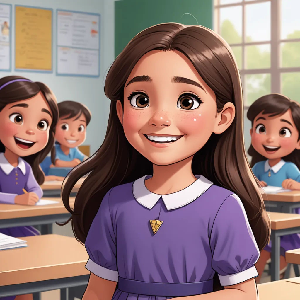 a cartoon girl in a classroom with other children in the background and a cartoon character in the foreground, paris school, concept art, Clarice Beckett, official art