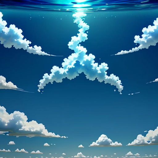 a painting of a sky with clouds and a sun in the background with a blue sky and some clouds