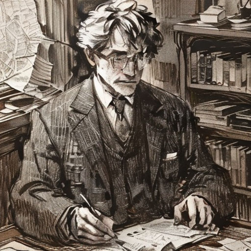 a man sitting at a desk with a book and pen in his hand and a book in his other hand