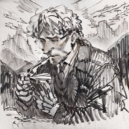 a drawing of a man smoking a cigarette and looking at his watcher watchers watch him watch the time