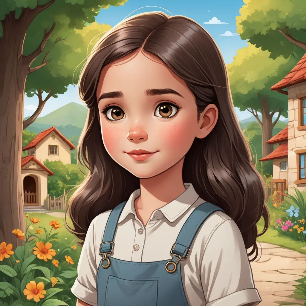 a girl in a white shirt and blue overalls standing in front of a tree and a house with a red roof, american scene painting, a character portrait, Alice Prin, kinkade