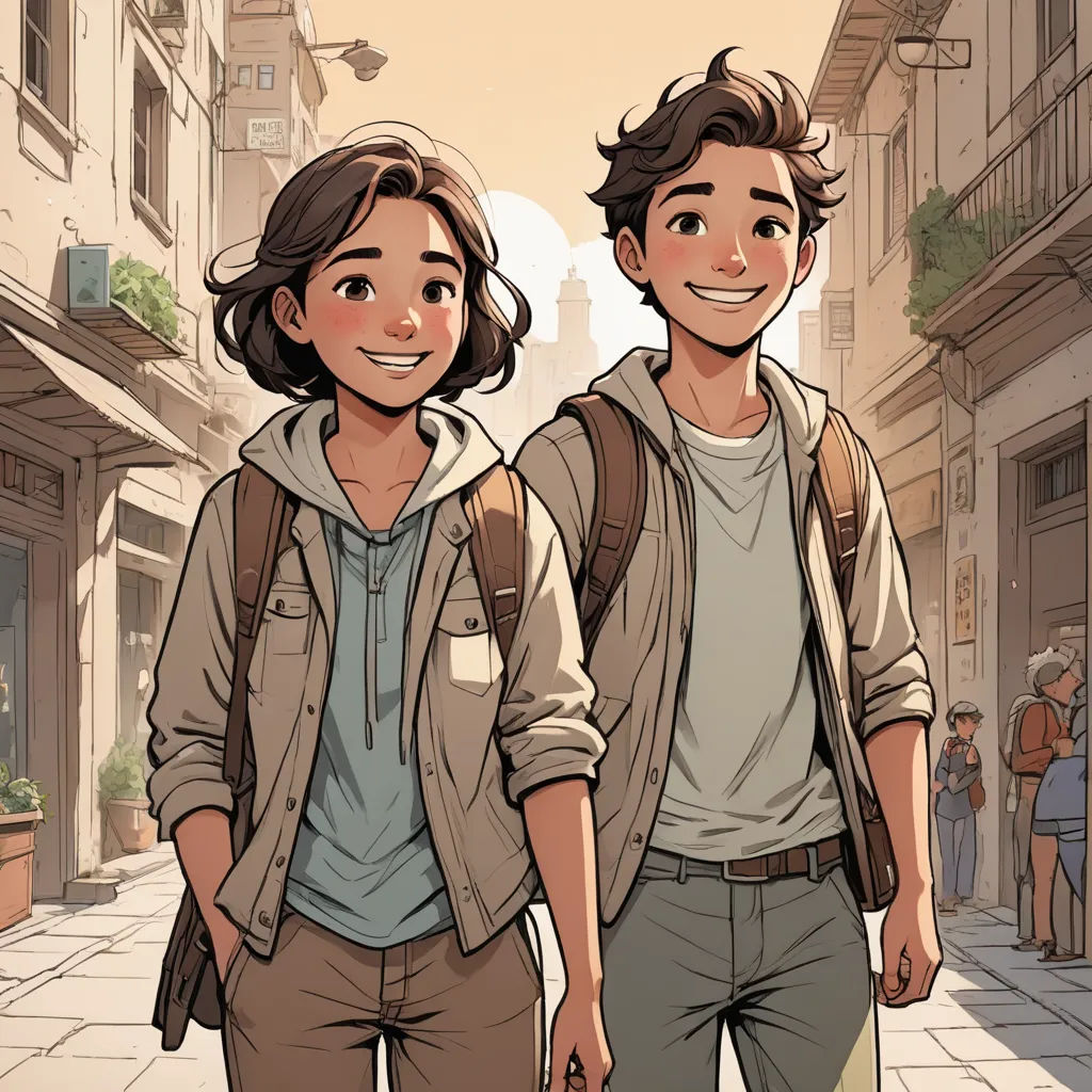 a couple of people walking down a street next to each other on a sidewalk with buildings in the background, process art, a comic book panel, Asaf Hanuka, rossdraws global illumination