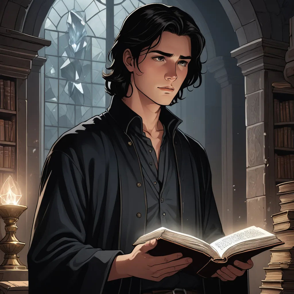 a man holding a book in his hands in front of a window with a candle in it and a stained glass window behind him, pre-raphaelitism, a character portrait, Cedric Seaut (Keos Masons), official art