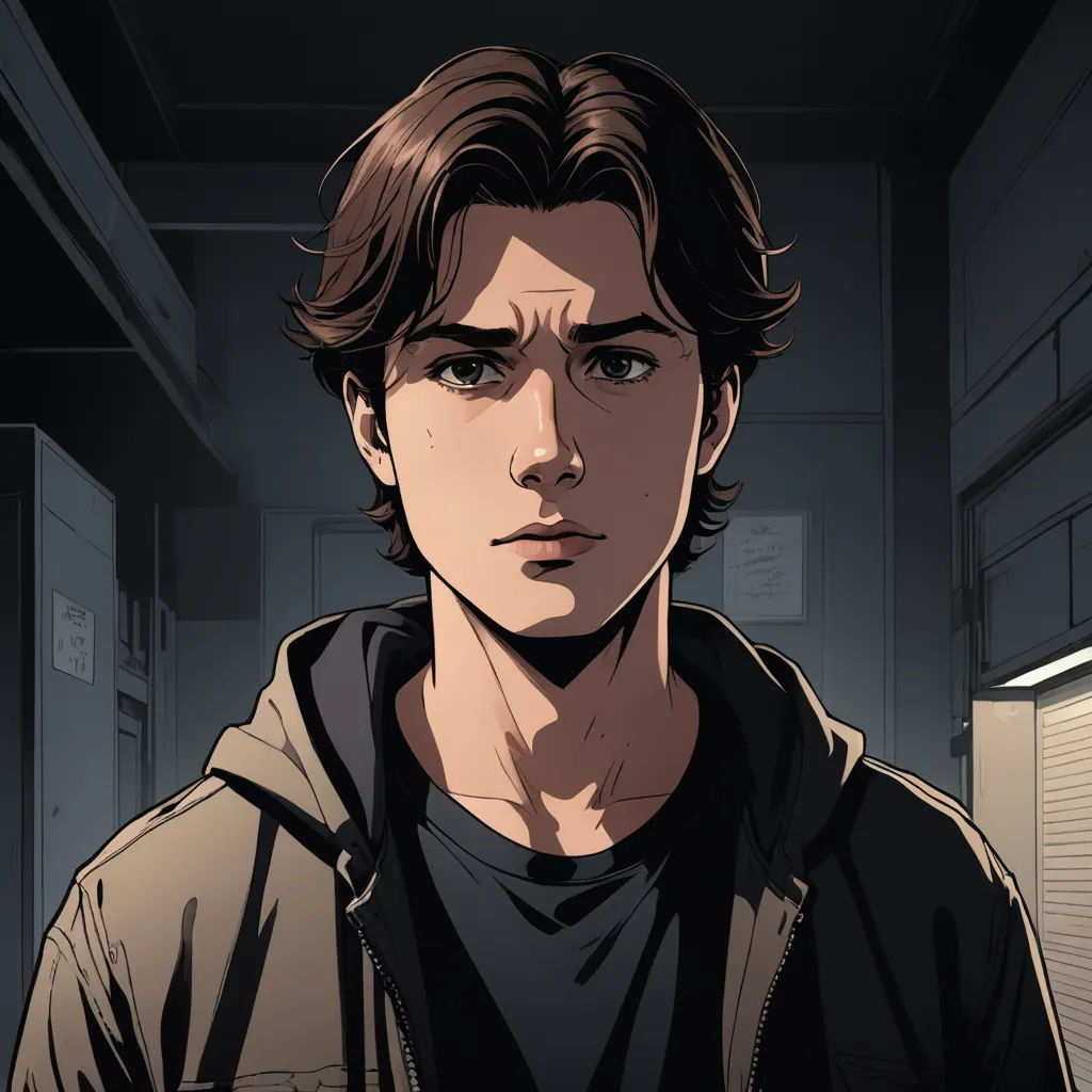 a man in a dark room with a black jacket on and a black shirt on, and a black and white background, sots art, a character portrait, Clark Voorhees, official art
