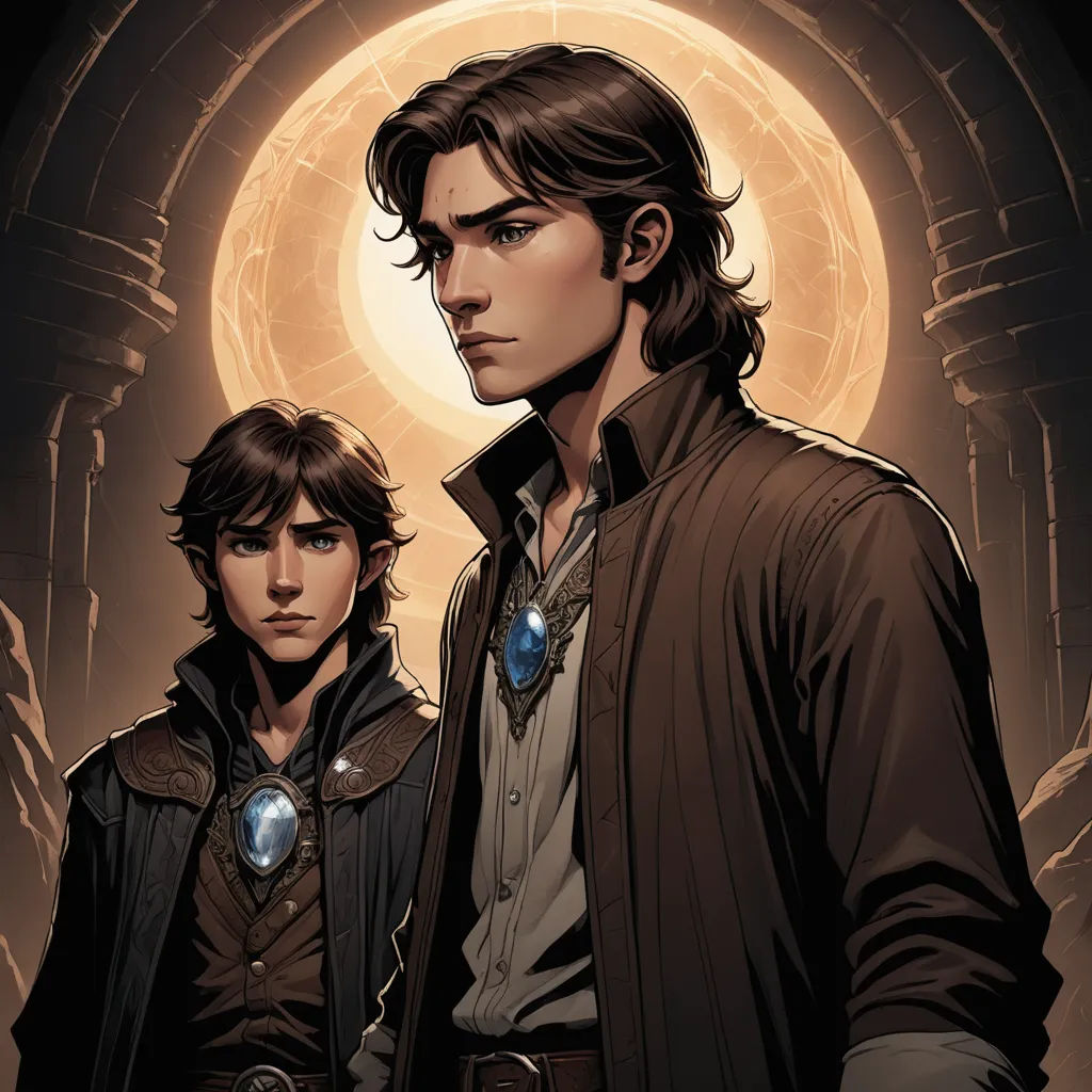 two men standing next to each other in front of a full moon and a building with a clock on it, fantasy art, a comic book panel, Brothers Hildebrandt, comic cover art