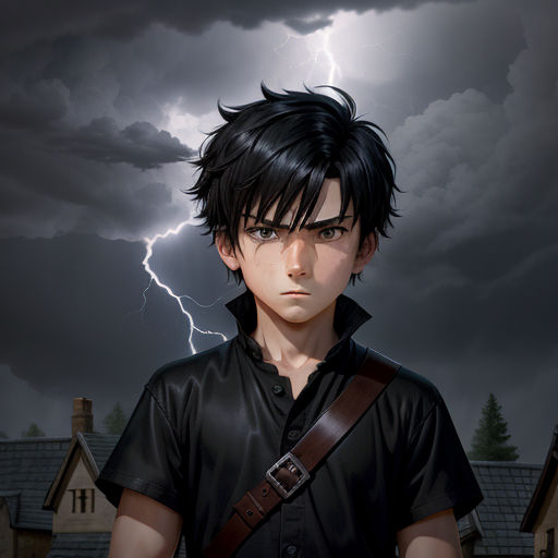 a boy with a camera strap on his shoulder standing in front of a storm with lightning in the background, sots art, a character portrait, Cedric Seaut (Keos Masons), official art