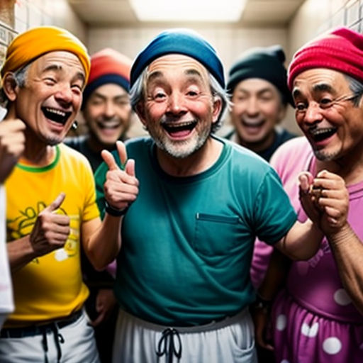a group of men standing next to each other in a locker room with one pointing at the camera and the other pointing at the camera