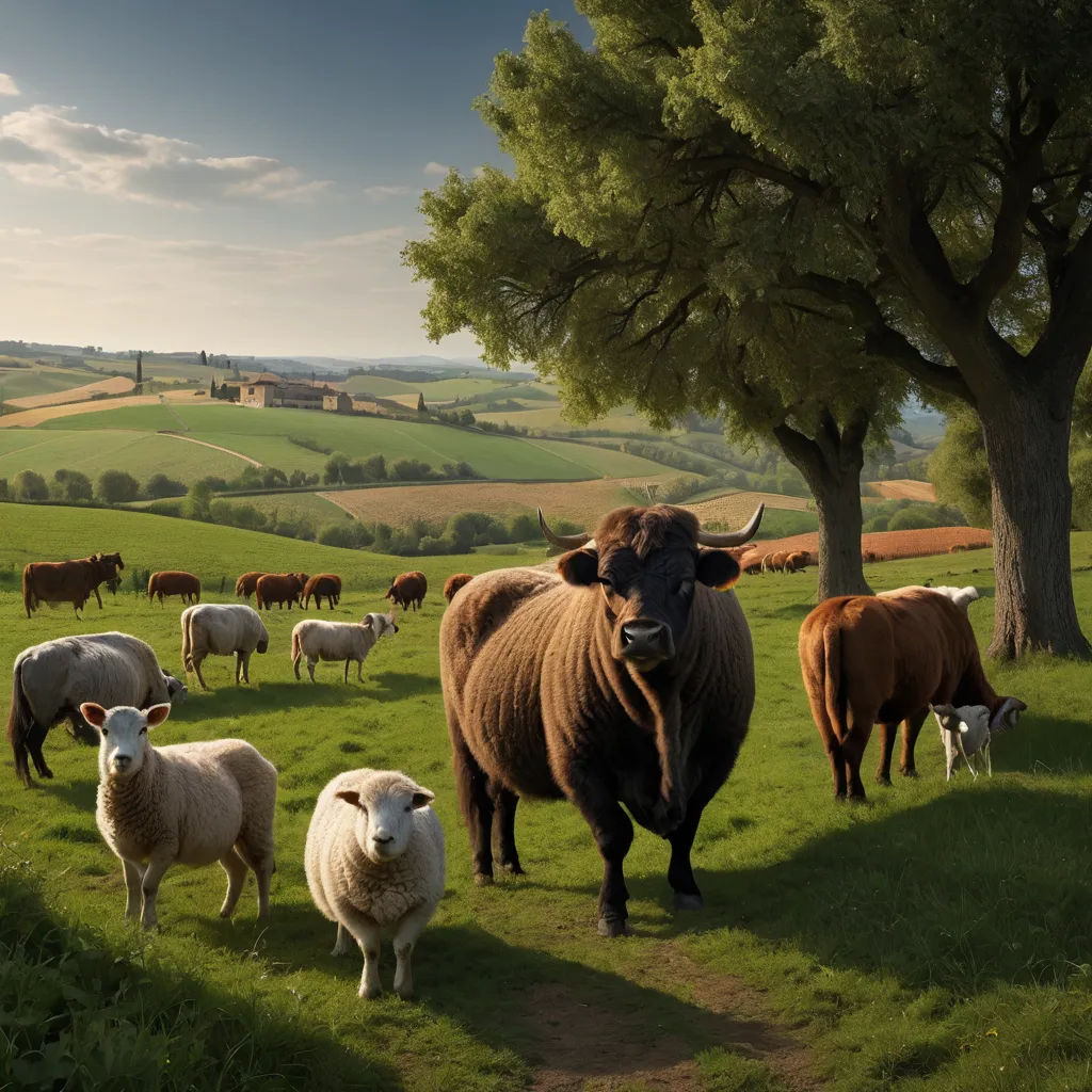 a herd of cattle standing on top of a lush green field next to a tree and a cow standing on a dirt road, naturalism, a tilt shift photo, David Martin, award - winning photography