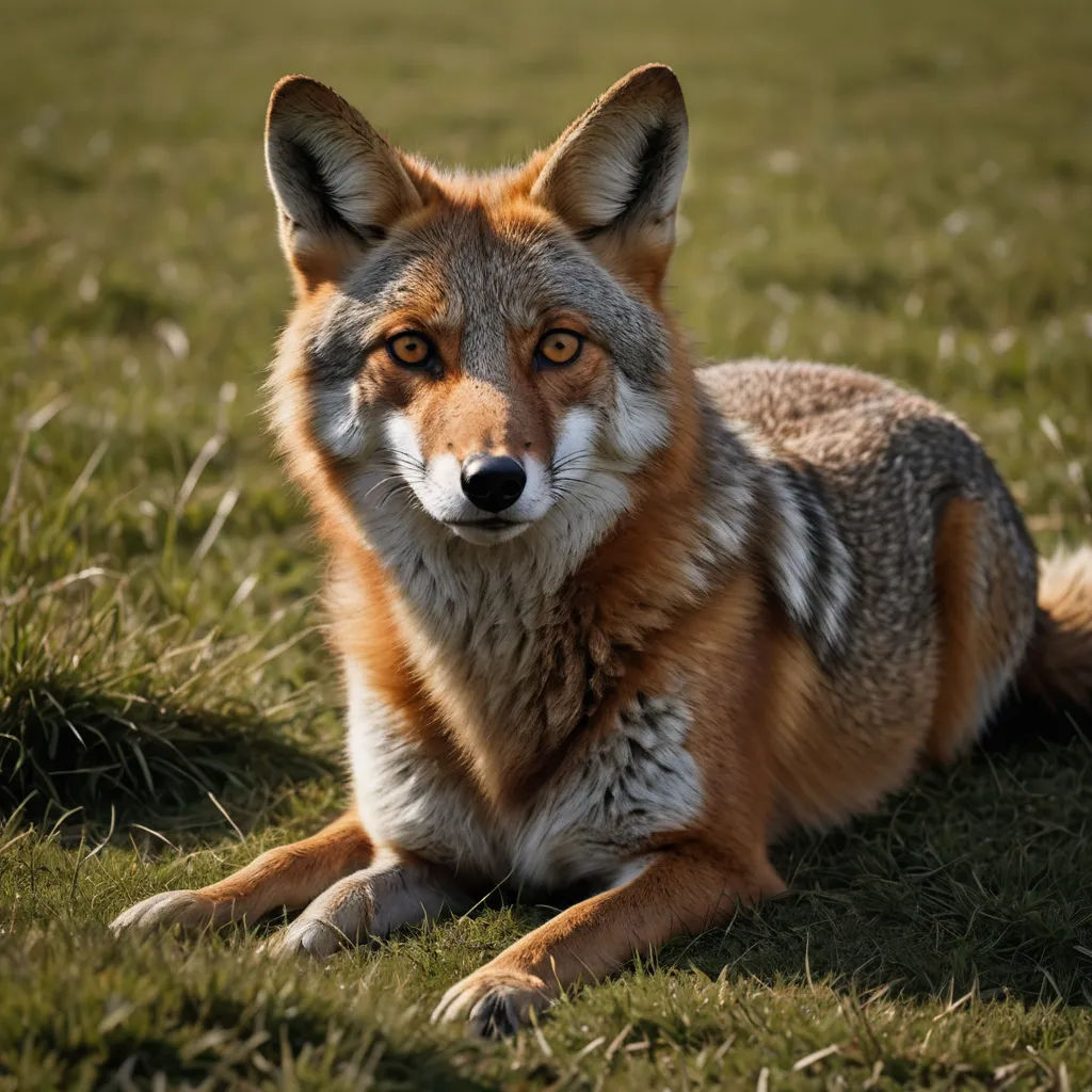 a fox is sitting in the grass looking at the camera with a sad look on its face and eyes, furry art, a character portrait, Elke Vogelsang, animal photography