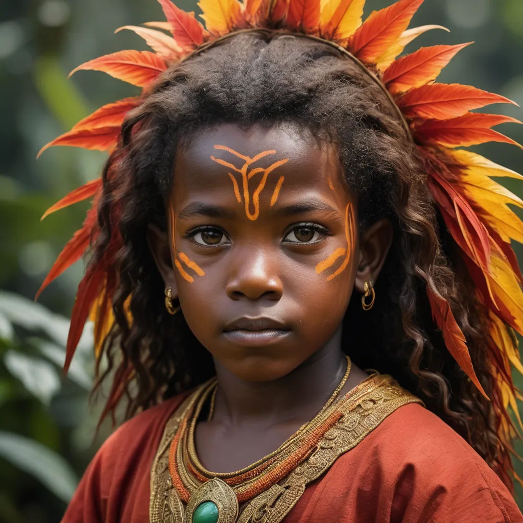 a young girl with a painted face and headdress on her head, with leaves on her head, primitivism, a stock photo, Ella Guru, affinity photo