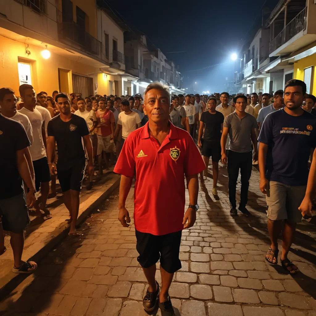a man walking down a street with a bunch of people behind him at night time, with a lot of people walking on the street, renaissance, a photo, Ceferí Olivé, vfx