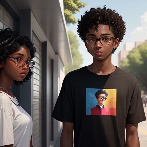 a couple of people standing next to each other on a street corner with a building in the background and a person wearing glasses, photorealism, a hyperrealistic painting, Chris LaBrooy, stanley artgerm lau