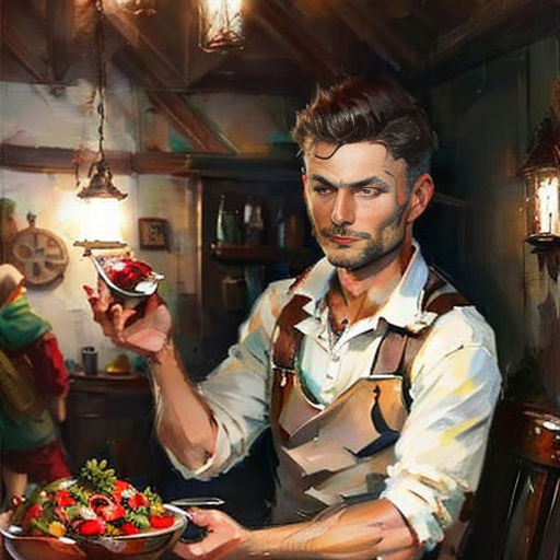 a man holding a bowl of fruit in his hand and a plate of strawberries in his other hand