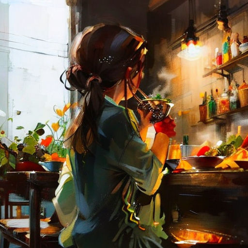 a woman is sitting at a table with a cup of tea in her hand and a pot in her other hand