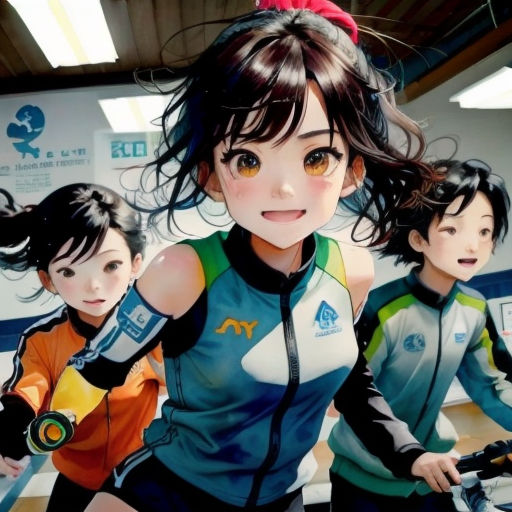 a group of women riding bikes in a gym together with a girl in the background holding a bike helmet