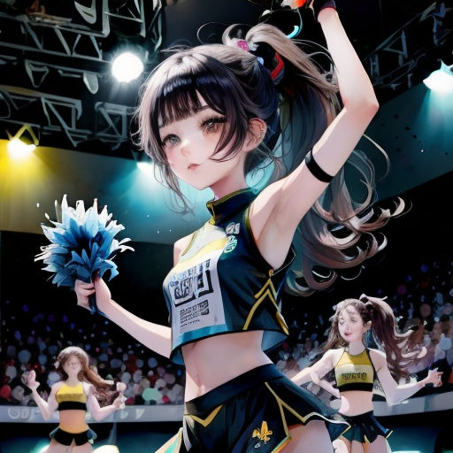 a girl in a cheerleader uniform holding a cheer ball in her hand and a cheerleader in the other hand