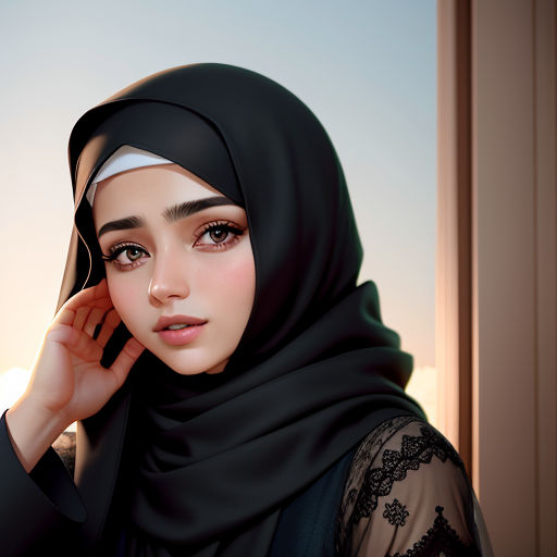 a woman in a black hijab is posing for a picture with her hand on her head and her hand on her cheek, hurufiyya, a photorealistic painting, Artgerm, ultra realistic digital art