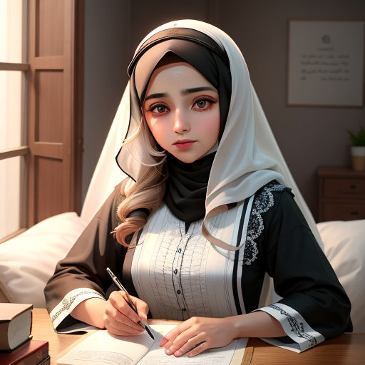 a woman in a nun outfit is writing on a book and a pen is in her hand and a window is behind her, academic art, computer graphics, Cheng Shifa, anime art style