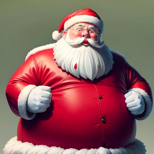 a large statue of santa claus holding a giant red ball of santa claus on a gray background with a green background