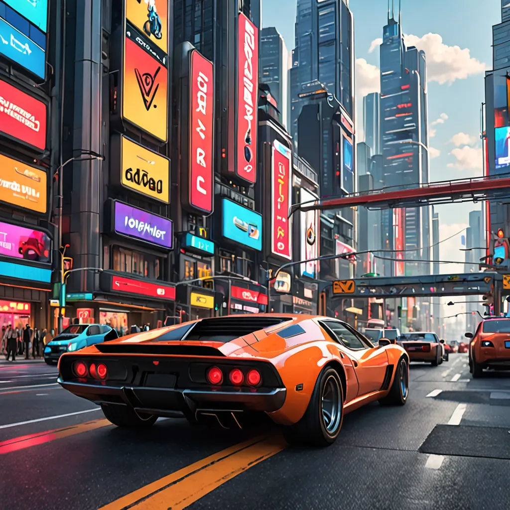a futuristic city with neon signs and cars driving down the street in front of a neon signposted building, photorealism, a detailed matte painting, Beeple, dan mumford. octane render