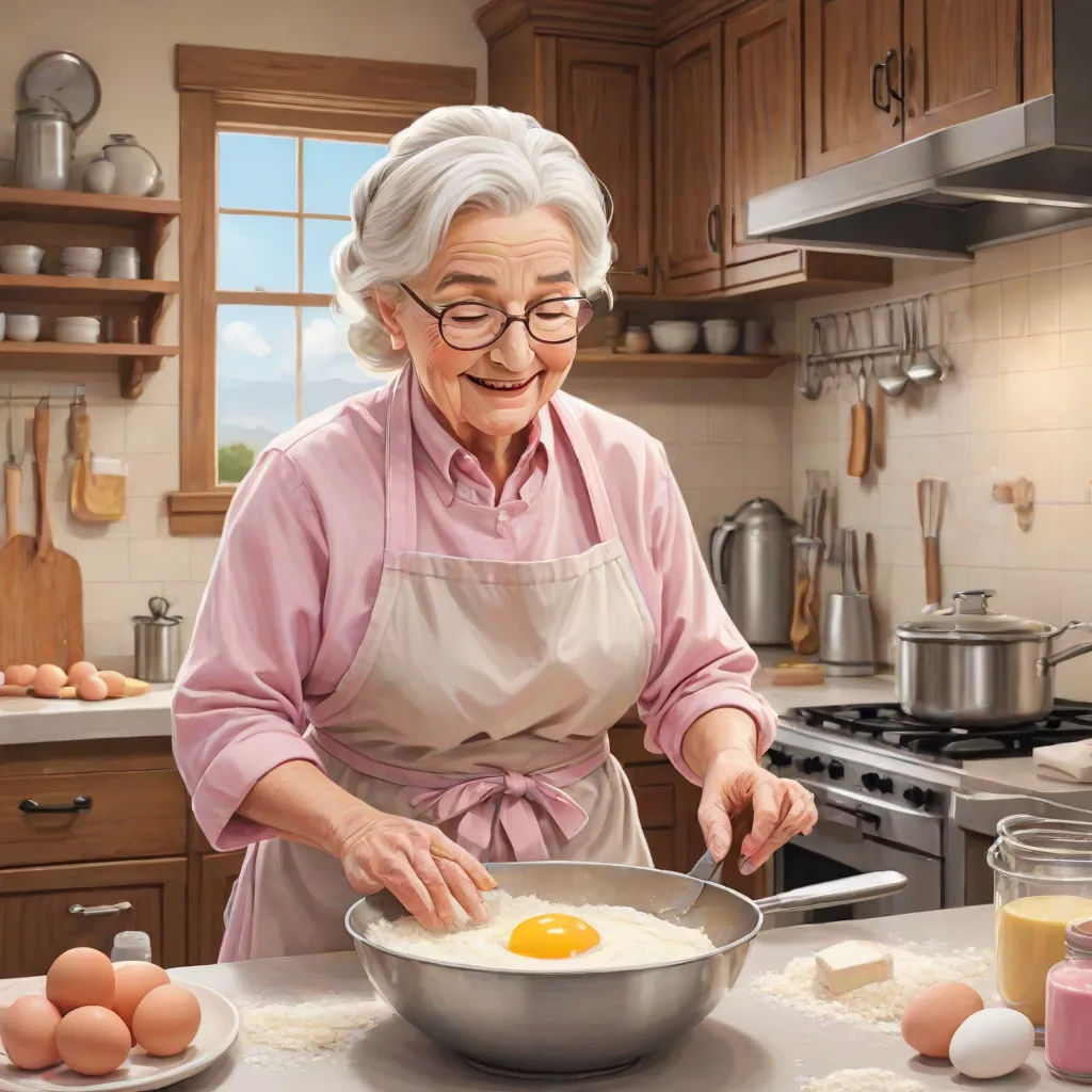 a woman in a kitchen preparing food with eggs on the counter top and a bowl of eggs on the counter, american scene painting, a storybook illustration, Dorothy King, highly detailed digital painting