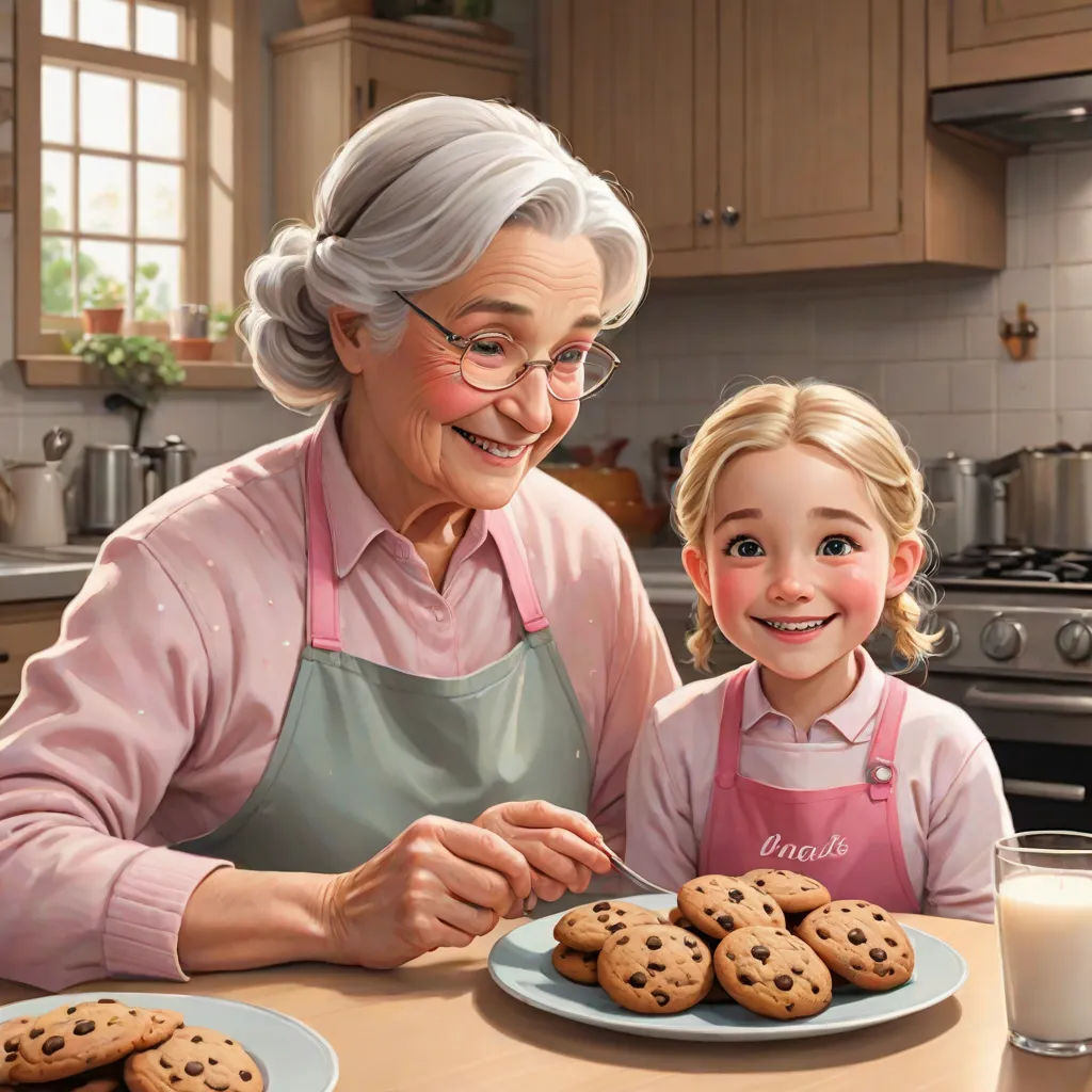 a painting of a woman and a girl with cookies on a plate and milk in a glass of milk, fantastic realism, a storybook illustration, Chris LaBrooy, ultra realistic digital art