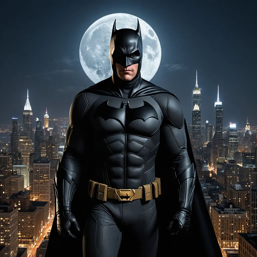 a man in a batman costume standing in front of a full moon in a cityscape with a full moon in the background, gothic art, a detailed matte painting, Altichiero, dark night