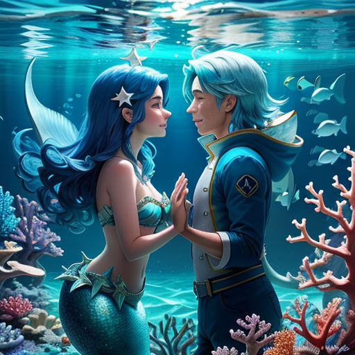 a man and a woman are standing under the water with a starfish in their hands and a fish in their mouth