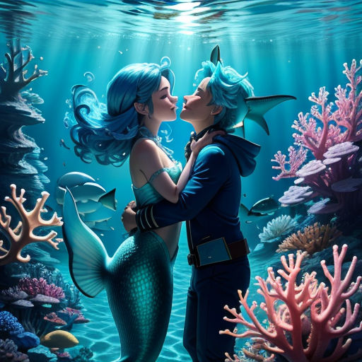 a couple kissing under the water with a fish in the background photo by artmagemages com / artmagemages