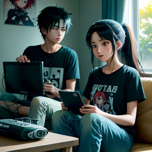 a couple of people sitting on a couch with a tablet computer in their hands and a remote control in their hand