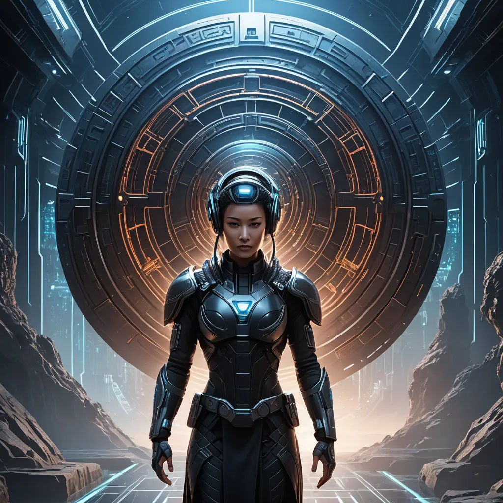 a woman in a sci - fi fi outfit standing in a tunnel with a sci - fi helmet on, fantasy art, cyberpunk art, Clint Cearley, cgstudio