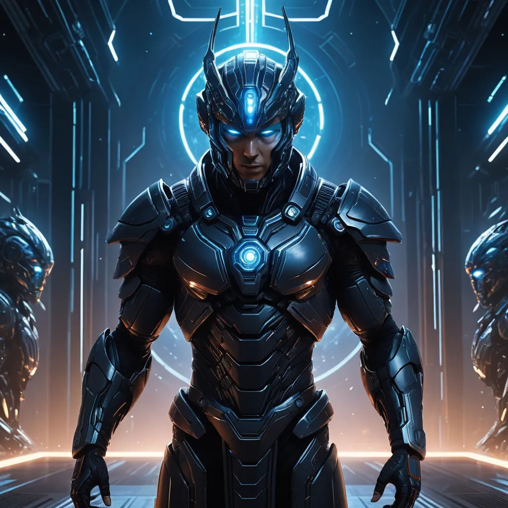 a man in a futuristic suit standing in a room with a sci - fi fi fi fi fi fi fi fi fi fi fi fi fi fi fi fi fi fi fi fi fi fi fi fi fi fi fi fi fi fi, fantasy art, concept art, Clint Cearley, unreal 5