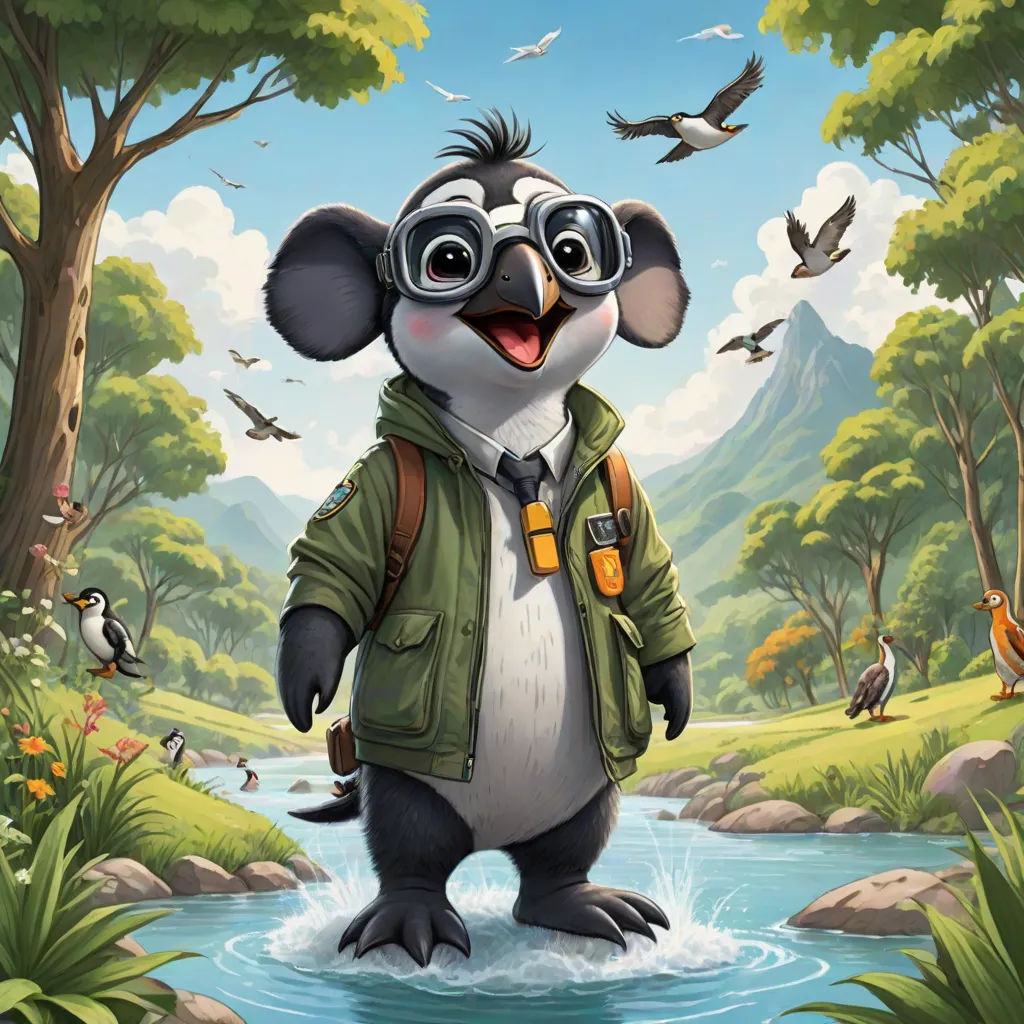 a cartoon character is standing in a river with birds flying around him and a bird is flying above him, sots art, a character portrait, Chris LaBrooy, official art