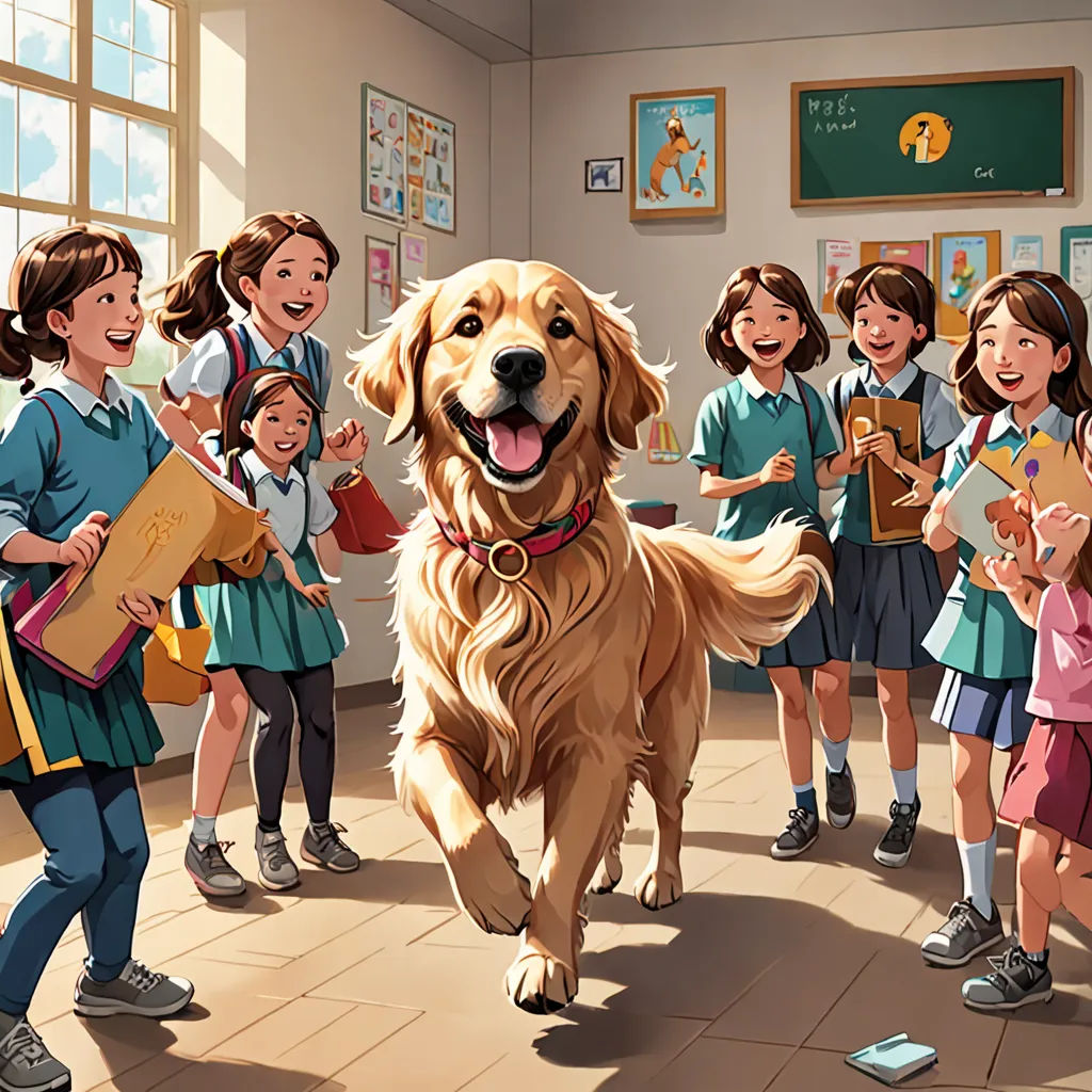 a group of children and a dog in a room with a dog on the floor and a dog on the floor, american scene painting, a storybook illustration, Chang Dai-chien, official art