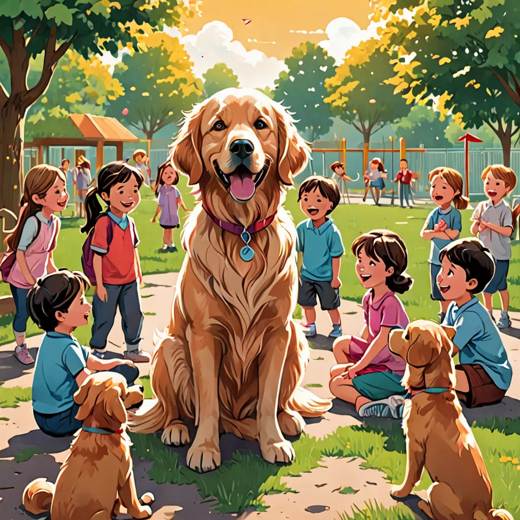 a group of children and a dog in a park with a dog on the ground and a dog on the ground, american scene painting, a storybook illustration, Chris LaBrooy, official art