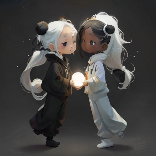 two anime girls are standing next to each other with their hands together and one is holding a glowing ball