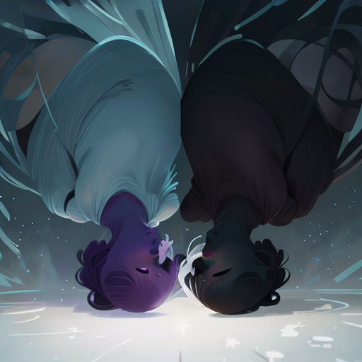 two people are kissing in a dark room with stars on the ceiling and a blue sky behind them, and a white star is in the background