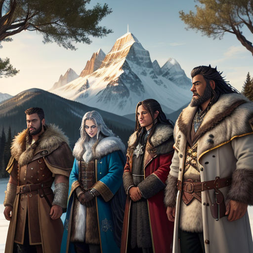 a group of people standing next to each other in front of a mountain range with a snow covered mountain in the background