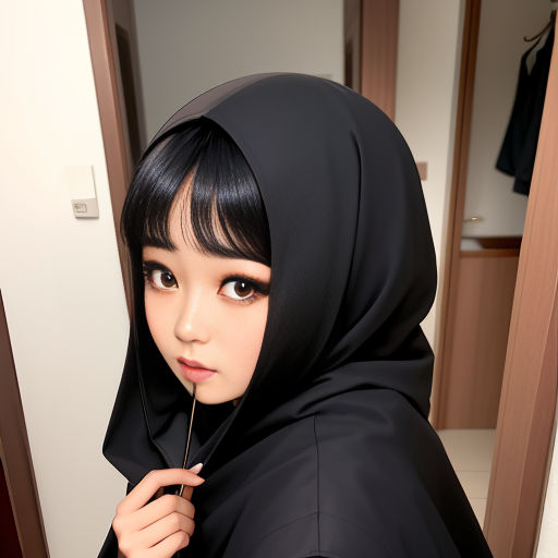 a woman in a black hijab is holding a stick in her hand and looking at the camera