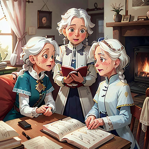 a group of people sitting around a table with books in front of them and a fire place in the background