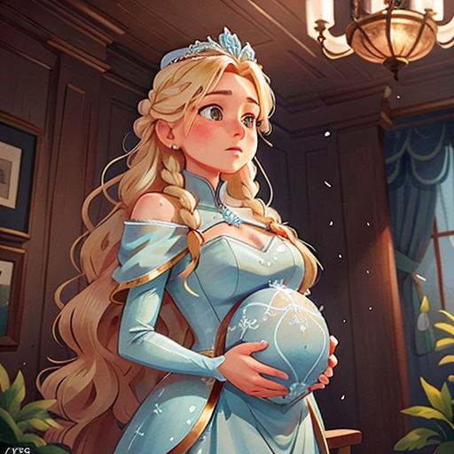 a woman in a blue dress holding a heart shaped box in a room with a chandelier and a chandelier