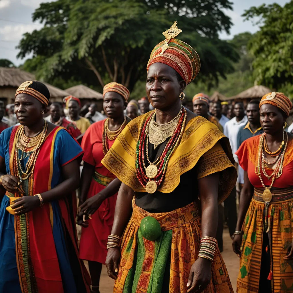 a group of women in colorful clothing standing next to each other in front of a crowd of people wearing head dresses, primitivism, a photo, Ella Guru, award-winning photograph