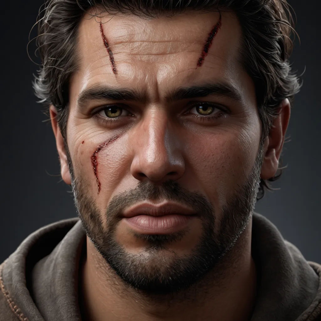 a man with a cross on his forehead and a hoodie on his head, with a cross on his forehead, photorealism, a character portrait, Cedric Seaut (Keos Masons), realistic character concept