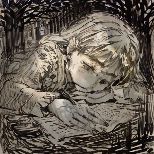 a drawing of a person laying down in a bed with a book in their hands and a pen in their hand