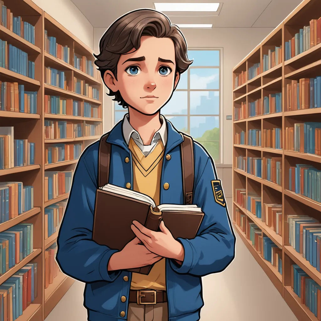 a man standing in a library holding a book in his hands and looking at the camera with a serious look on his face, sots art, a character portrait, Conroy Maddox, official art