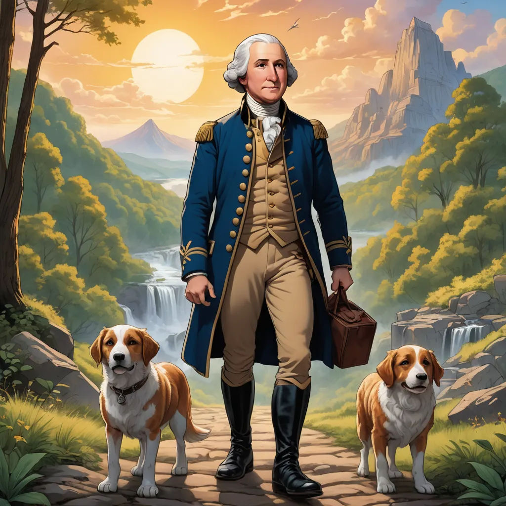 a painting of a man with two dogs in front of him and a waterfall in the background with a waterfall in the background, american scene painting, a detailed painting, Charles Fremont Conner, official art
