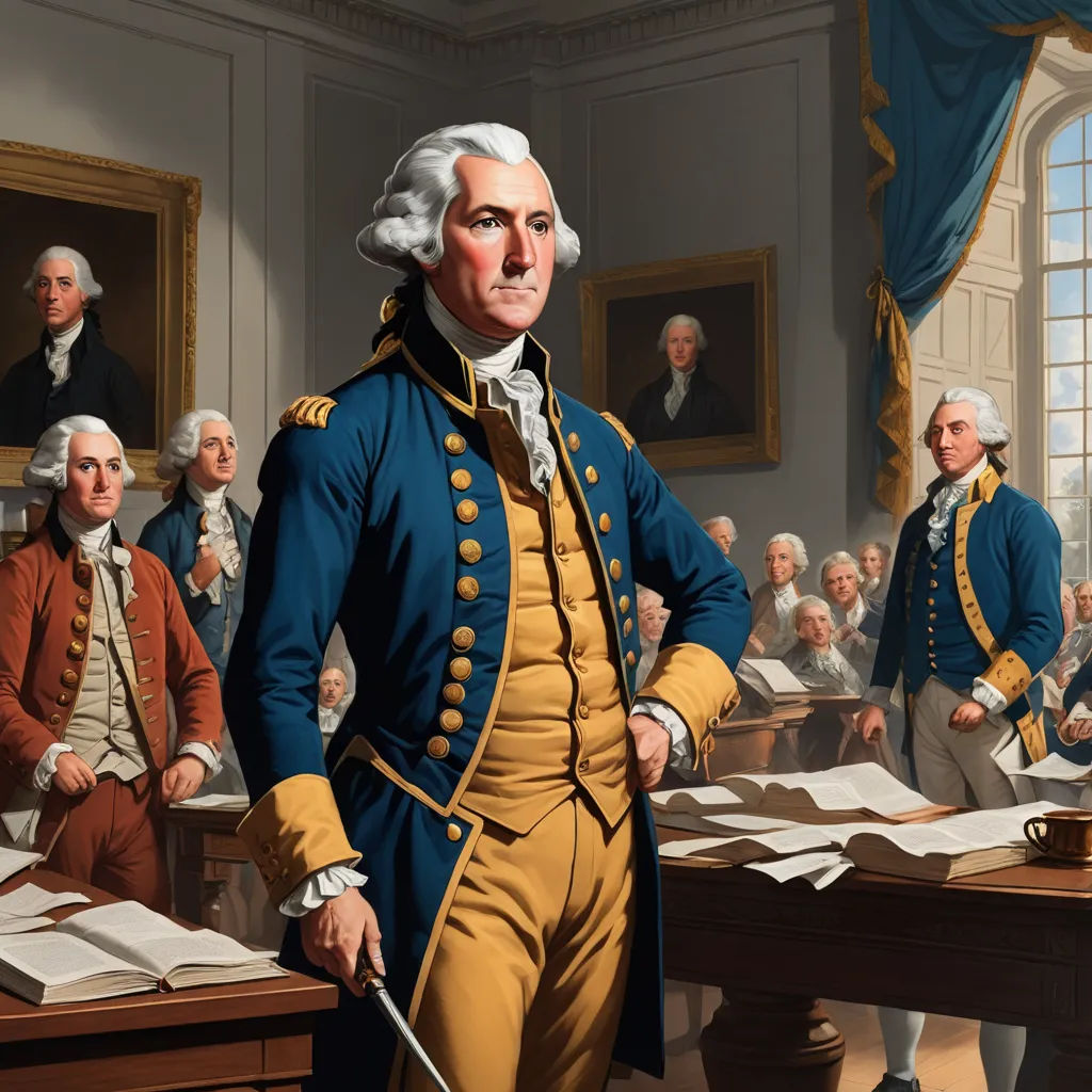 a painting of a man standing in front of a table with papers and a microphone in his hand and other men in the background, american scene painting, a detailed matte painting, Fitz Henry Lane, highly detailed digital painting